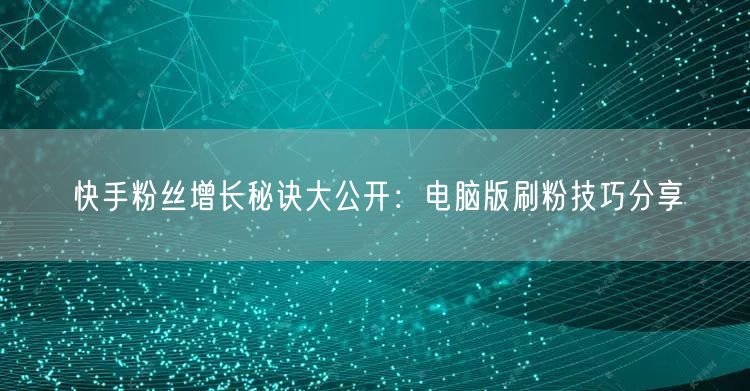 快手粉丝增长秘诀大公开：电脑版刷粉技巧分享